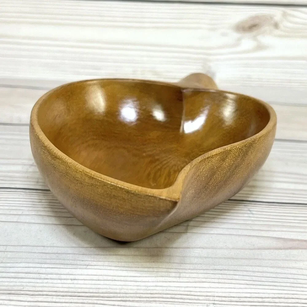 Vintage Monkey Pod Wood Leaf Bowl Hand Carved Dish 9